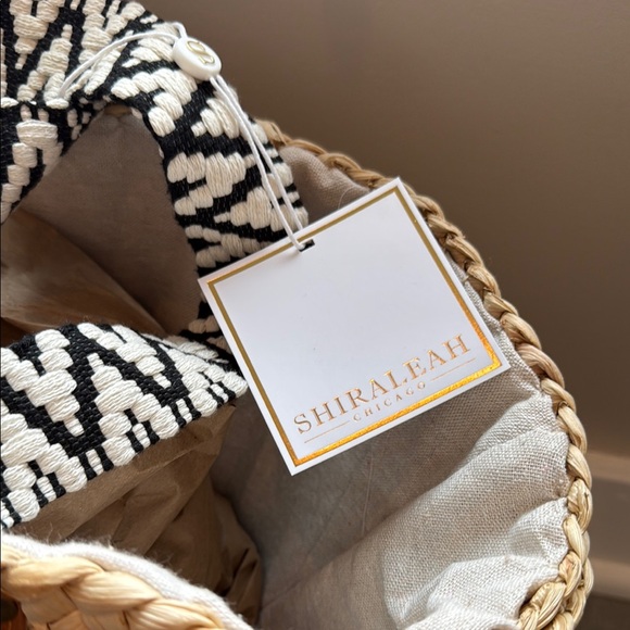 Woven Straw Tote with Brown Leather Pocket - Picture 2 of 3